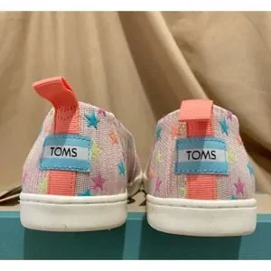 NWT TOMS Multi Glimmer Embroidered Stars Girls' Alpargata Shoes Size